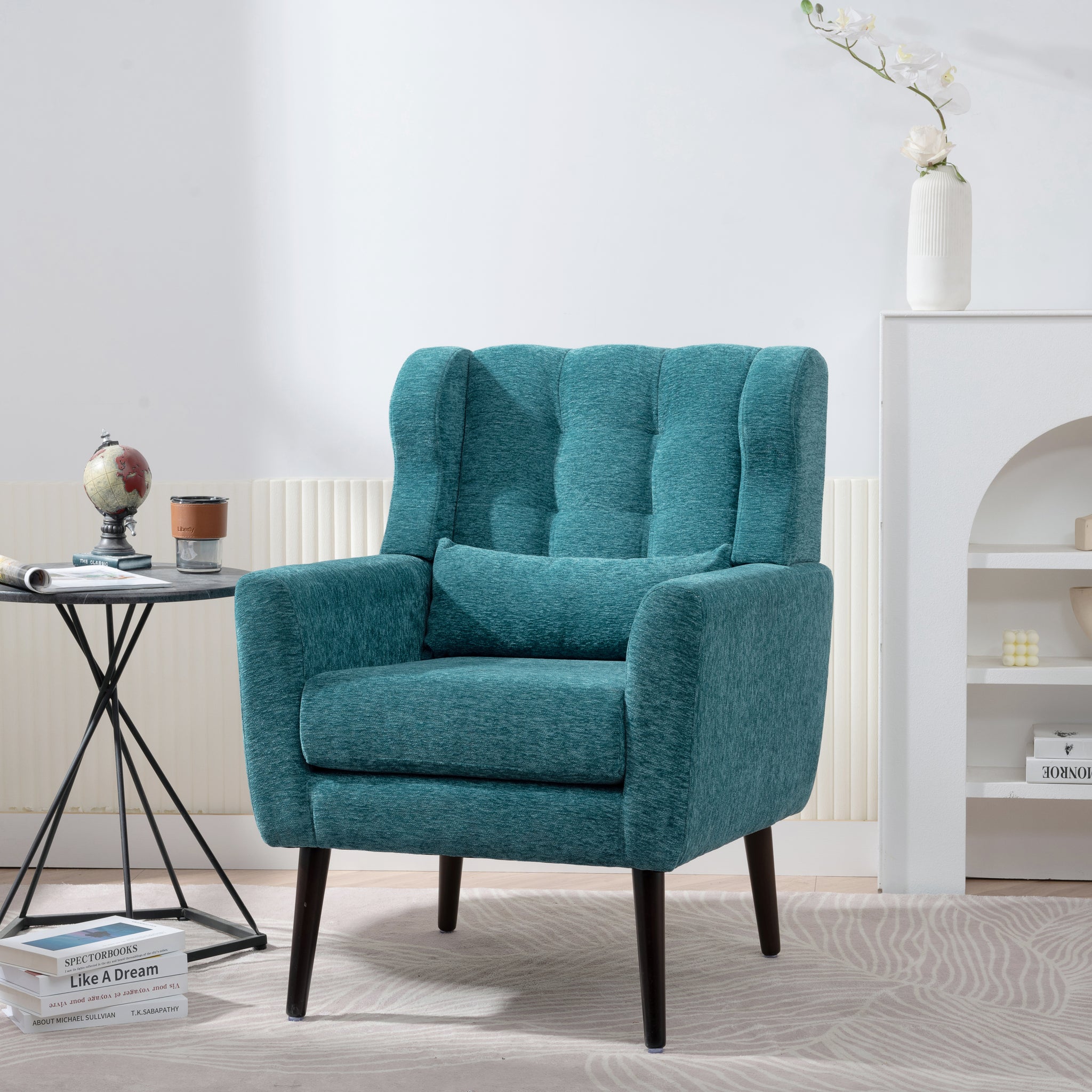 Modern Accent Chair Upholstered Foam Filled Living Room Chairs Comfy Reading Chair Mid Century Modern Chair With Chenille Fabric Lounge Arm Chairs Armchair For Living Room Bedroom Teal Teal Light Brown Primary Living Space Modern Rubberwood Foam Chenille