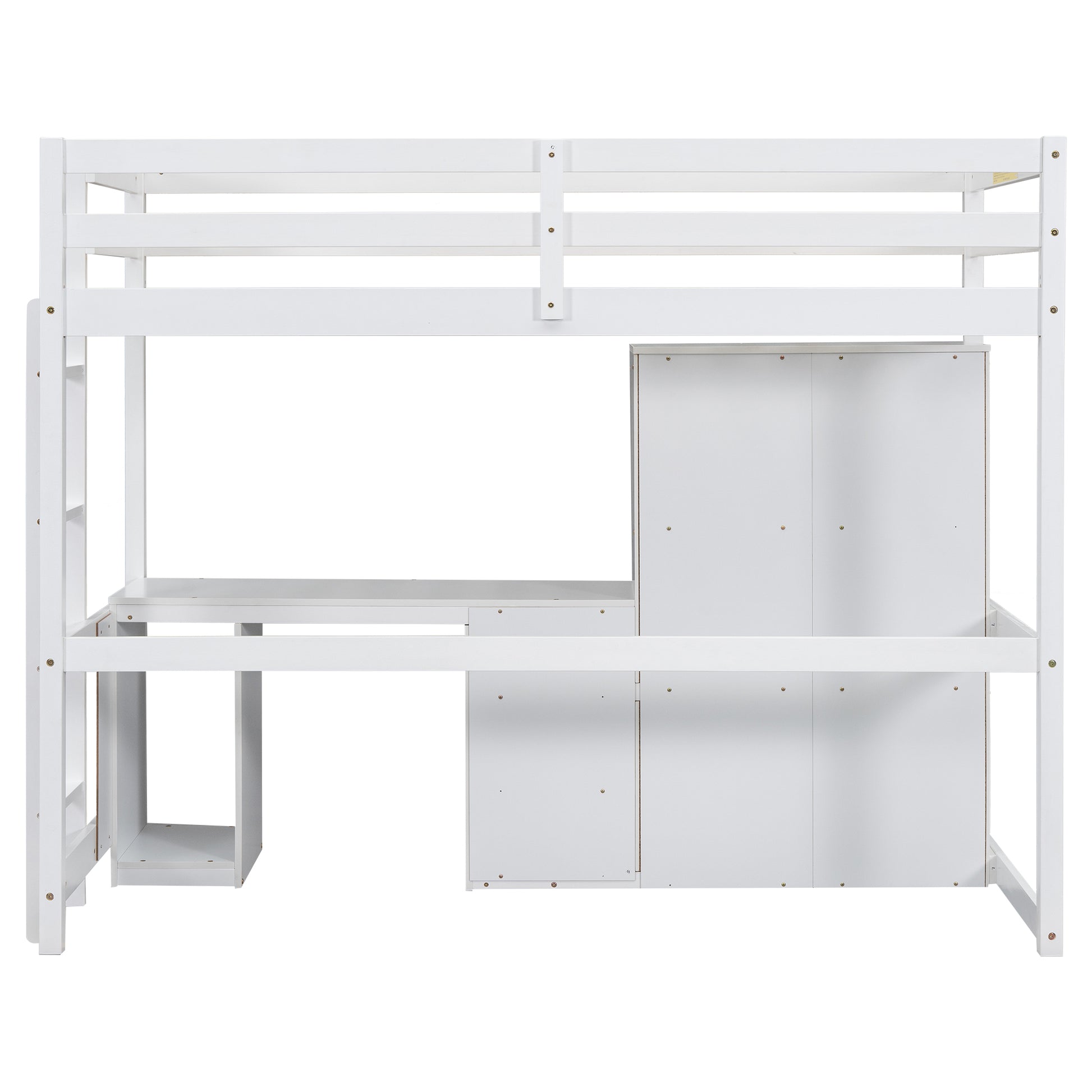 Twin Size Loft Bed With Wardrobe, Desk And Storage Drawers, White Twin White Pine