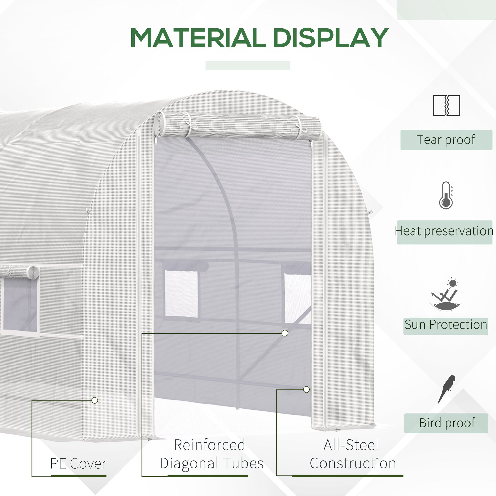 Outsunny 15' X 7' X 7' Walk In Tunnel Greenhouse, Large Garden Hot House Kit With 6 Roll Up Windows & Roll Up Door, Steel Frame, White White Steel