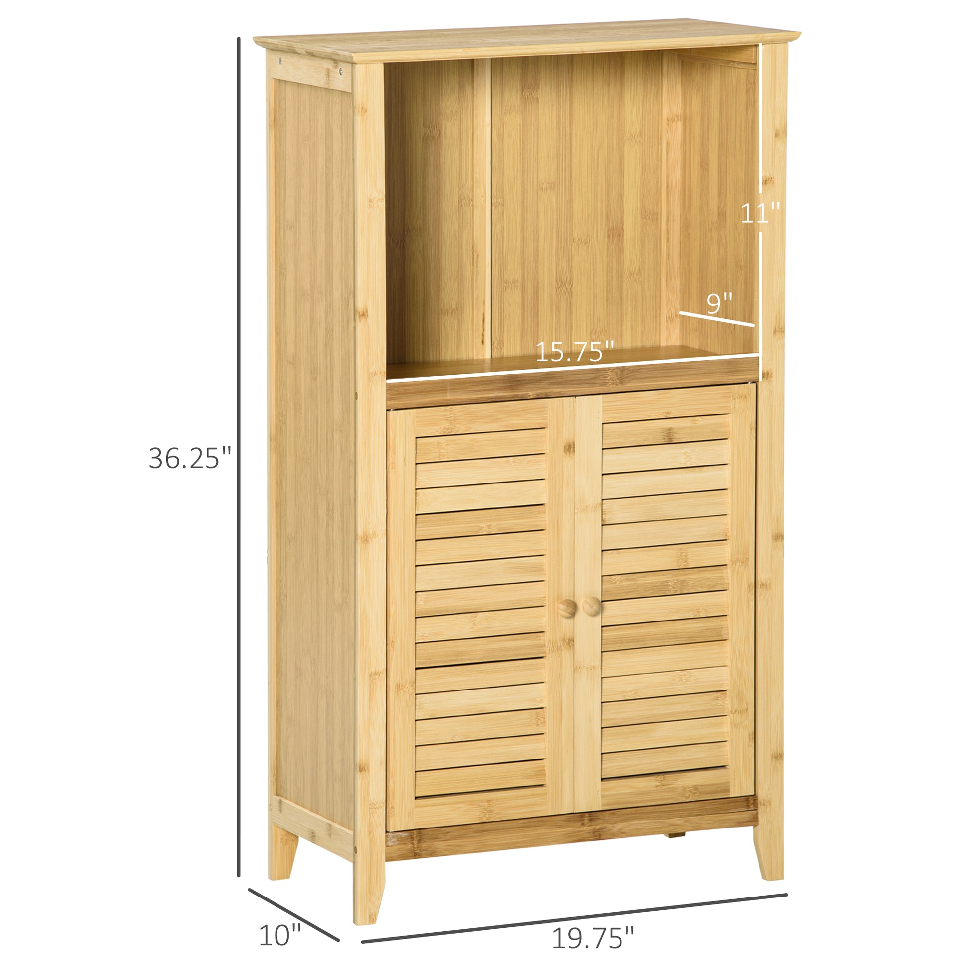 Homcom Bamboo Floor Cabinet Bathroom Floor Cabinet Living Room Organizer Tower With Multiple Shelves And Doors, Natural Natural Bamboo