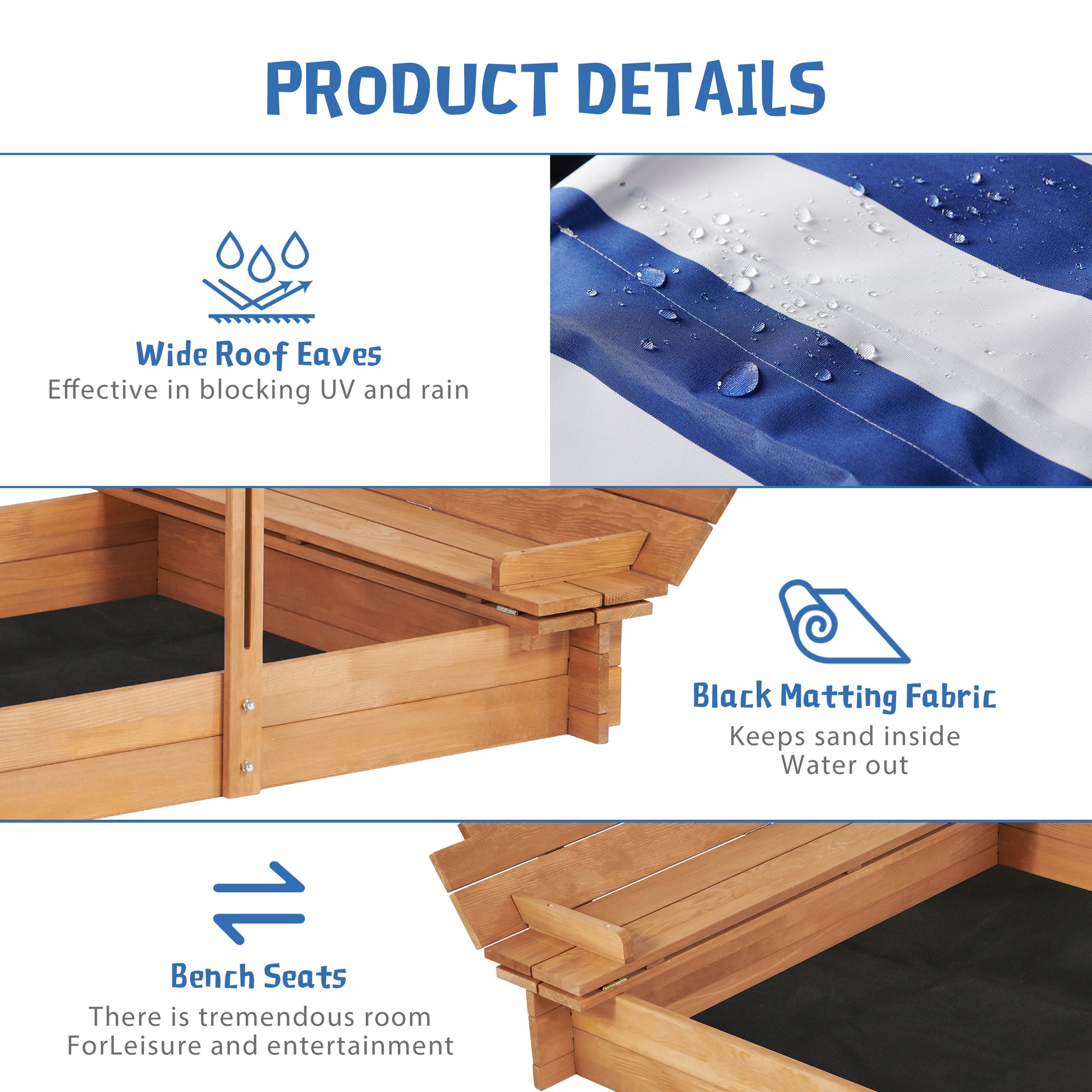 Kids Sandbox With Adjustable Cover, 46'' Wooden Sand Box With 2 Foldable Bench Seats, Outdoor Sandpit For Backyard Play Light Brown Solid Wood