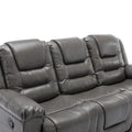 3 Seater Home Theater Recliner Manual Recliner Chair With Two Built In Cup Holders For Living Room,Bedroom, Grey Grey Foam Pu