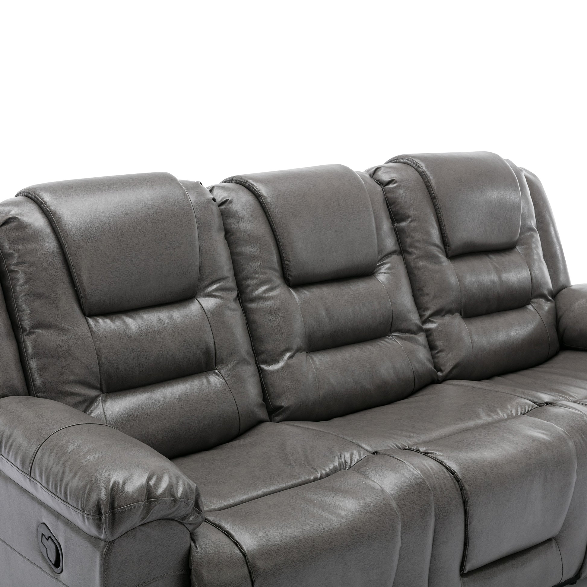 3 Seater Home Theater Recliner Manual Recliner Chair With Two Built In Cup Holders For Living Room,Bedroom, Grey Grey Foam Pu