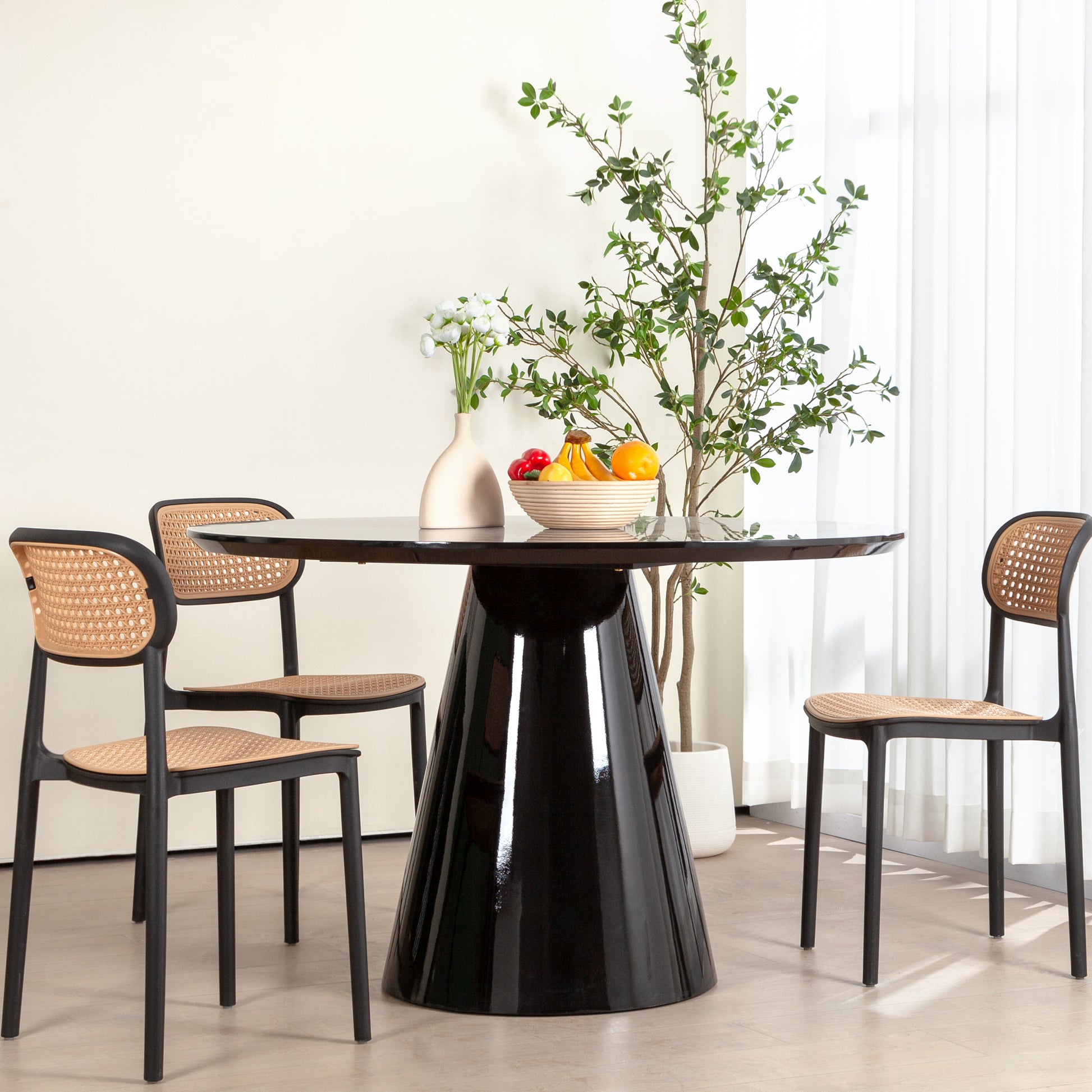 Modern Black High Gloss Minimalist Round Dining Table Black Desk And Hutch Dining Room Minimalist,Modern Freestanding Round Kitchen & Dining Tables Glossy Round Mdf Pedestal