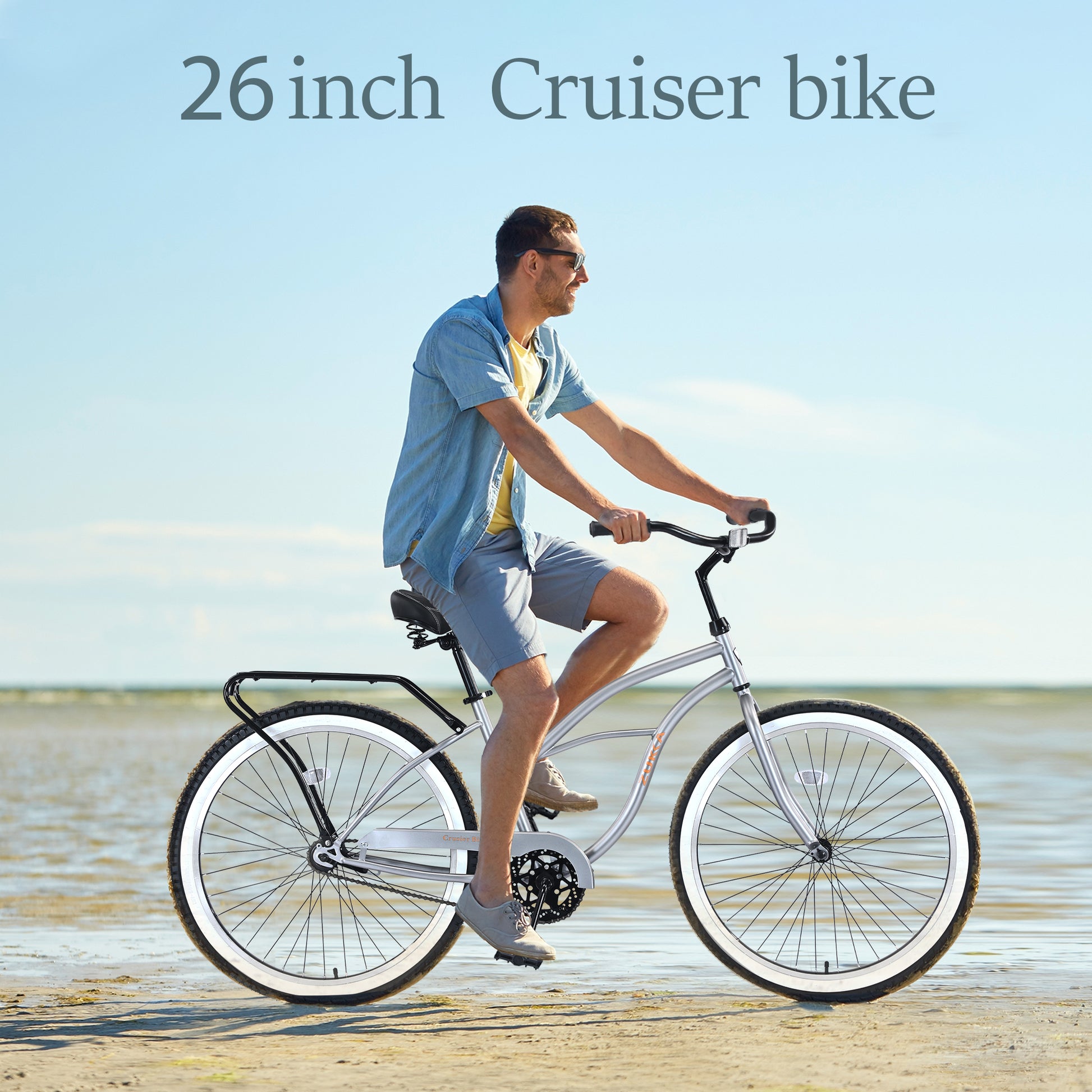 Single Speed Bicycles 26"Inch,Steel Frame, Wide Wheels For Stability, Rear Coaster Brakes,Multiple Colors Men'S Beach Cruiser Bike Cycling Silver Grey Garden & Outdoor Steel