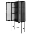 Elegant Floor Cabinet With 2 Tampered Glass Doors Living Room Display Cabinet With Adjustable Shelves Anti Tip Dust Free Easy Assembly Black Color Black Steel