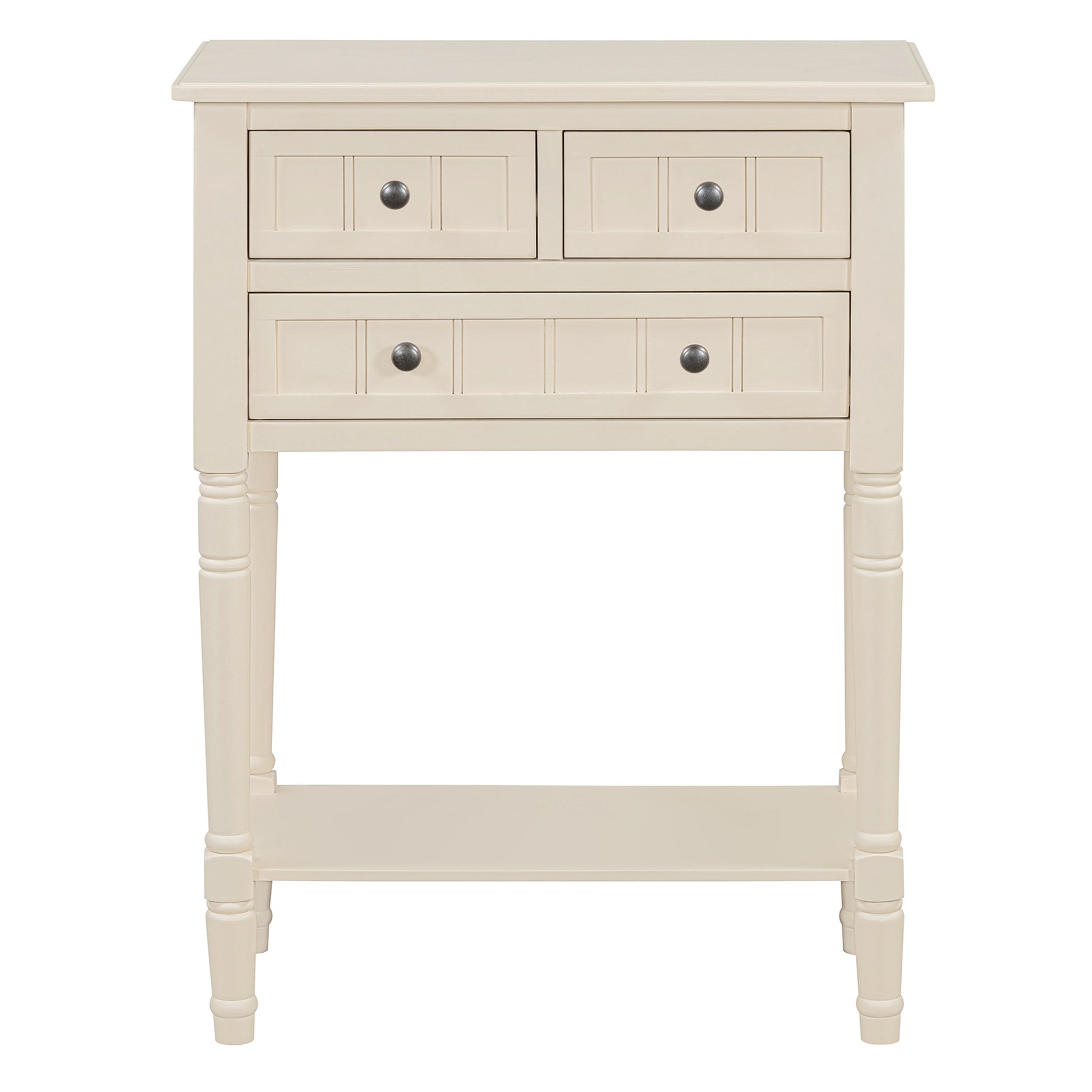 Narrow Console Table, Slim Sofa Table With Three Storage Drawers And Bottom Shelf Beige Beige Solid Wood Mdf