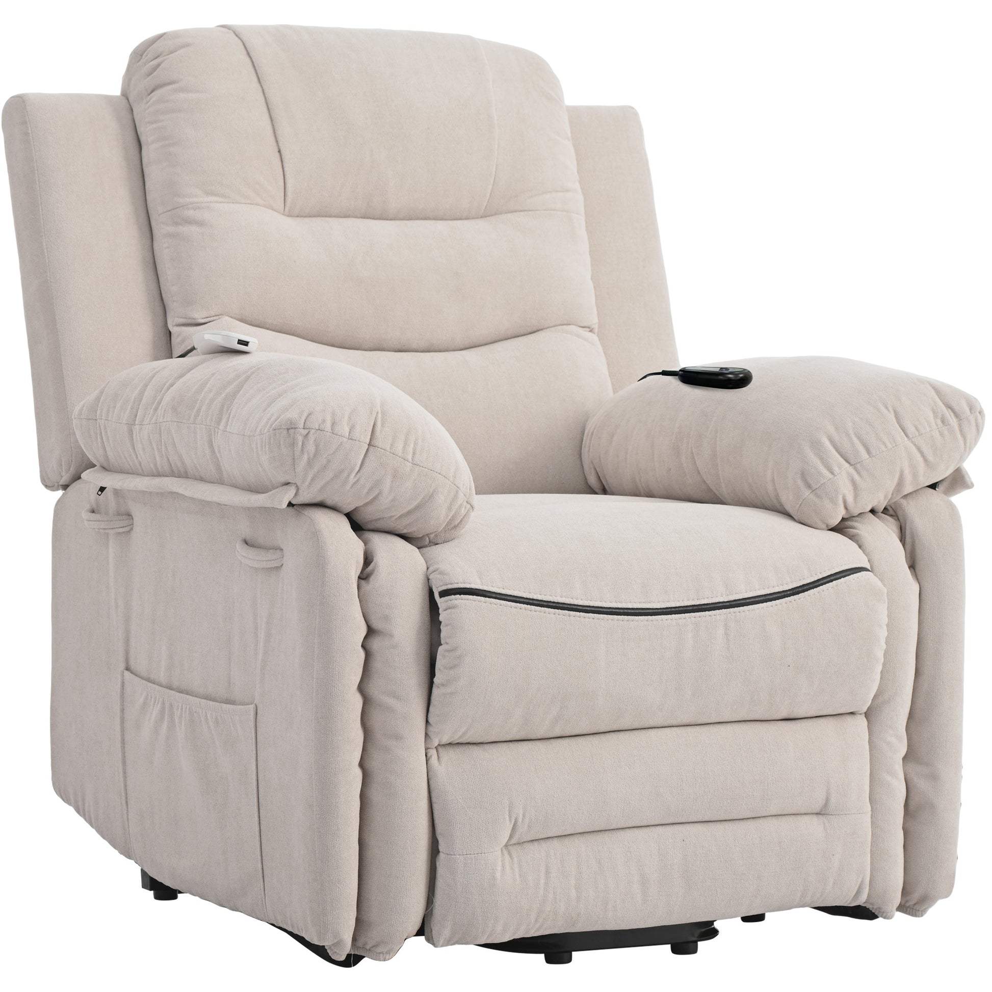 Massage Recliner,Power Lift Chair For Elderly With Adjustable Massage And Heating Function,Recliner Chair With Infinite Position And Side Pocket For Living Room ,Beige Beige Foam Linen