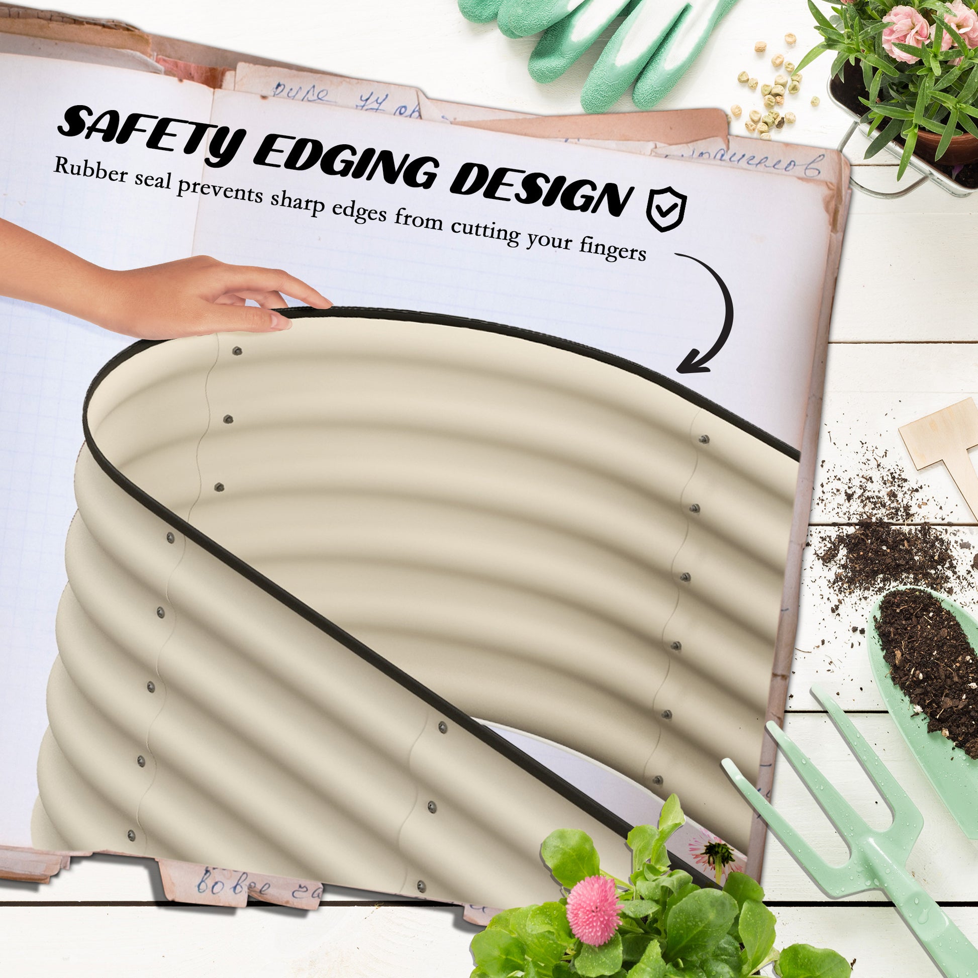 Outsunny 3.5' X 2' X 1.4' Galvanized Raised Garden Bed Kit, Outdoor Metal Elevated Planter Box With Safety Edging, Easy Diy Stock Tank For Growing Flowers, Herbs & Vegetables, Cream Cream White Steel