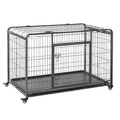 Pawhut Folding Design Heavy Duty Metal Dog Cage Crate & Kennel With Removable Tray And Cover, & 4 Locking Wheels, Indoor Outdoor 49