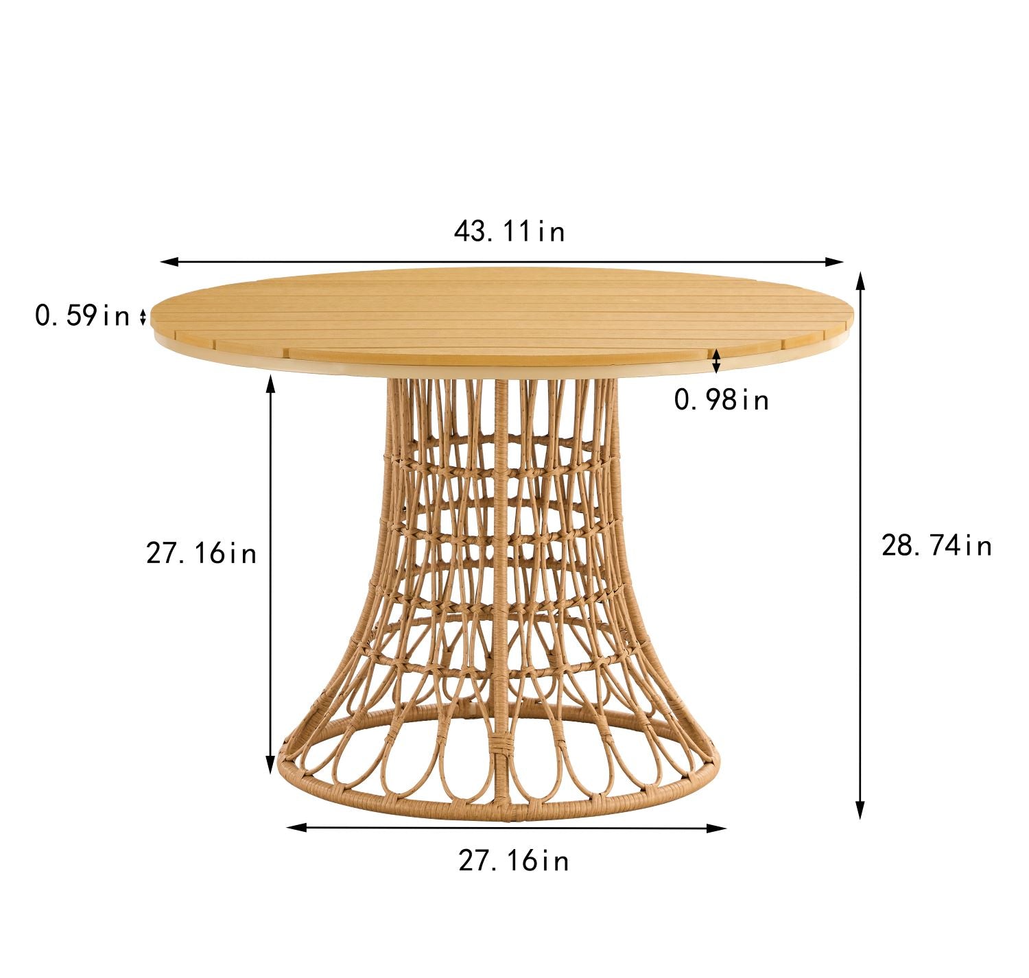 Outdoor Dining Simple Bamboo Chair Tablepe Ratten Round Table 110Cm Plastic Wood Top Antique Brown Bamboo