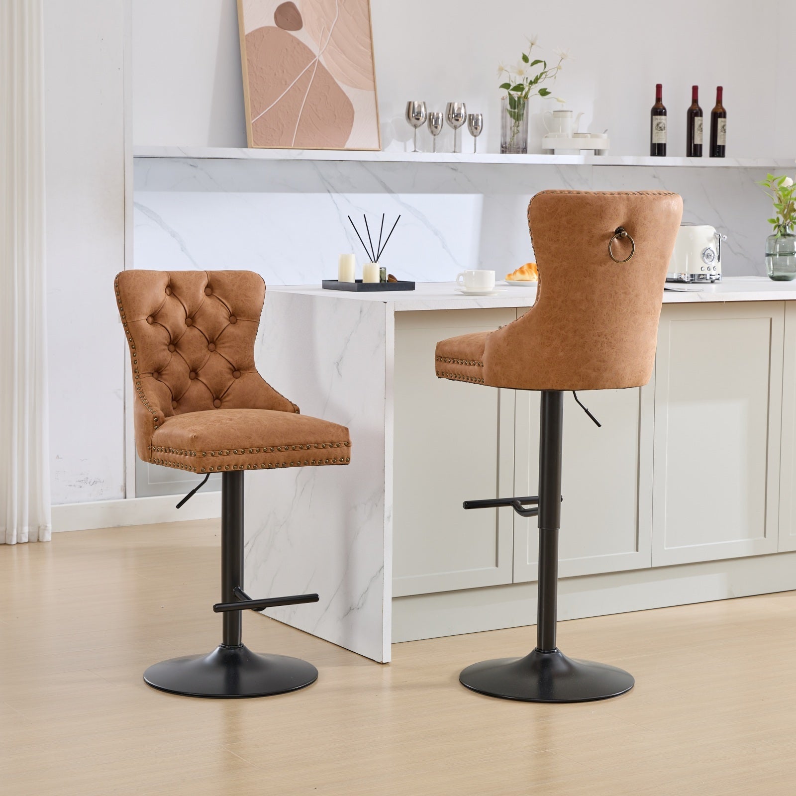 Aged And Retro Pu Swivel Barstools Adjusatble Seat Height From 25 33 Inch, Modern Bar Stools With Backs Comfortable Tufted For Home Pub And Kitchen Island Orange,Set Of 2 Orange American Design Bar Stools Set Of 2 Foam Pu Leather