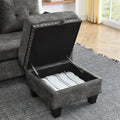 Sectional 3 Seaters Sofa ,Double Sided Multi Functional Footstool, Storage Matnon Slip Leg, Two Pillows, Velvet, Dark Grey Dark Grey Velvet 3 Seat