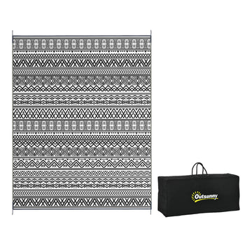 Outsunny Reversible Outdoor Rug, 8' X 10' Waterproof Plastic Straw Floor Mat, Portable Rv Camping Carpet With Carry Bag, Large Floor Mat For Backyard, Deck, Picnic, Beach, Gray & Cream White Boho Multicolor Polypropylene