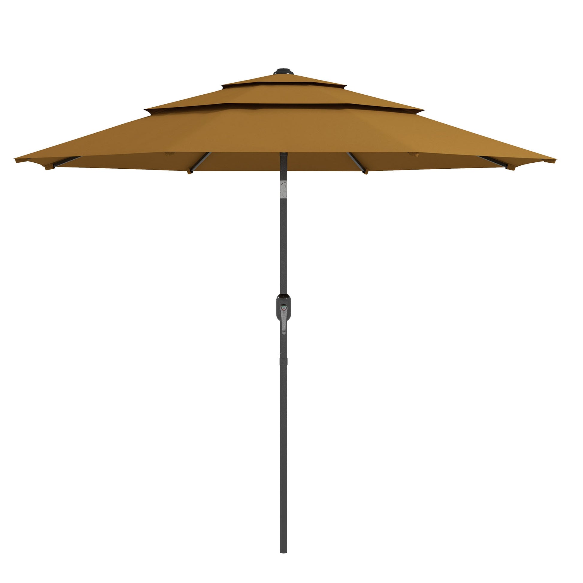 Outsunny 9Ft 3 Tiers Patio Umbrella Outdoor Market Umbrella With Crank, Push Button Tilt For Deck, Backyard And Lawn, Tan Tan Polyester