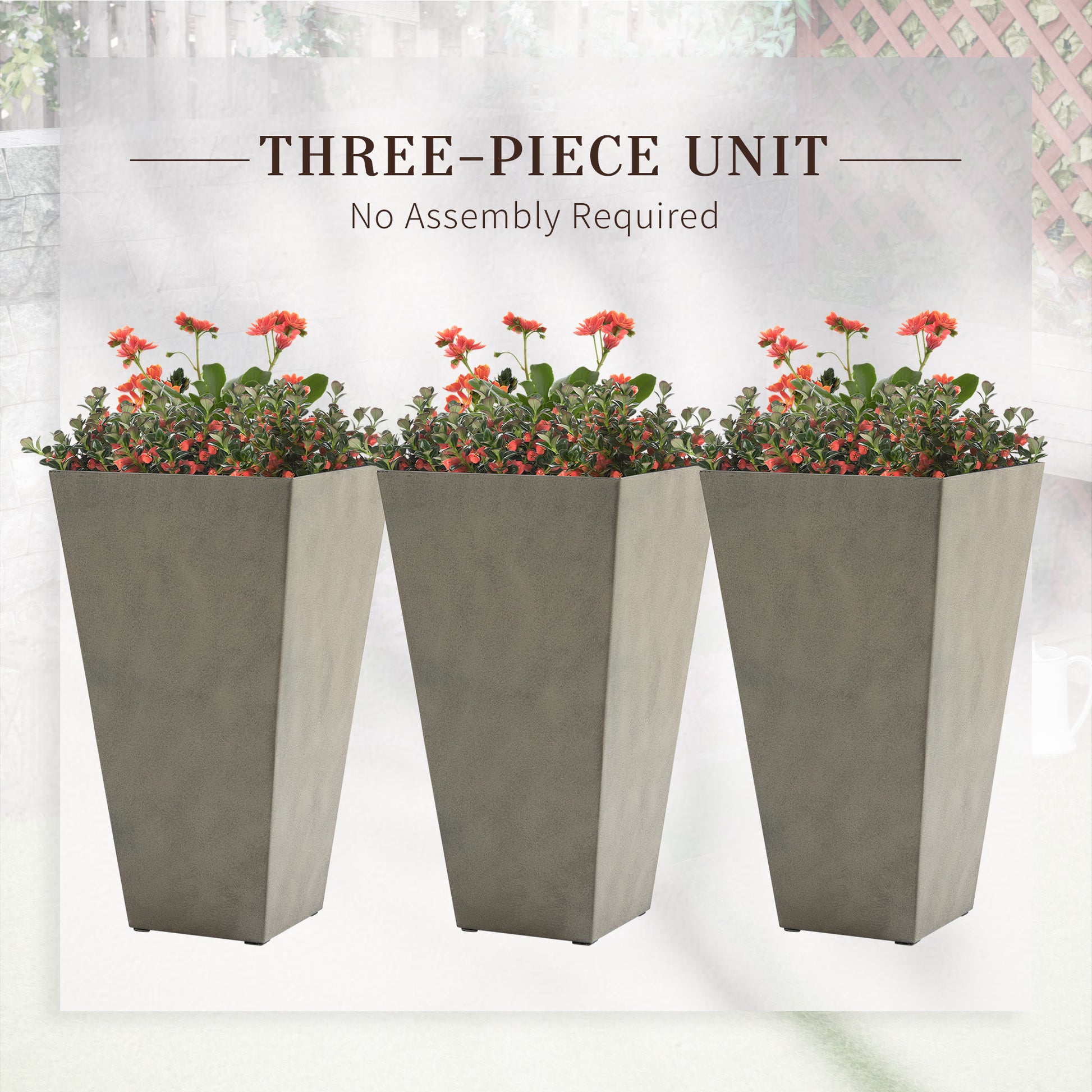 deck pots for plants Outsunny Set Of 3 Tall Planters With Drainage Hole, 28" Outdoor Flower