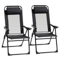 Outsunny Folding Patio Chairs Set Of 2, Outdoor Deck Chair With Adjustable Sling Back, Camping Chair With Removable Headrest For Garden, Backyard, Lawn, Black Black Fabric