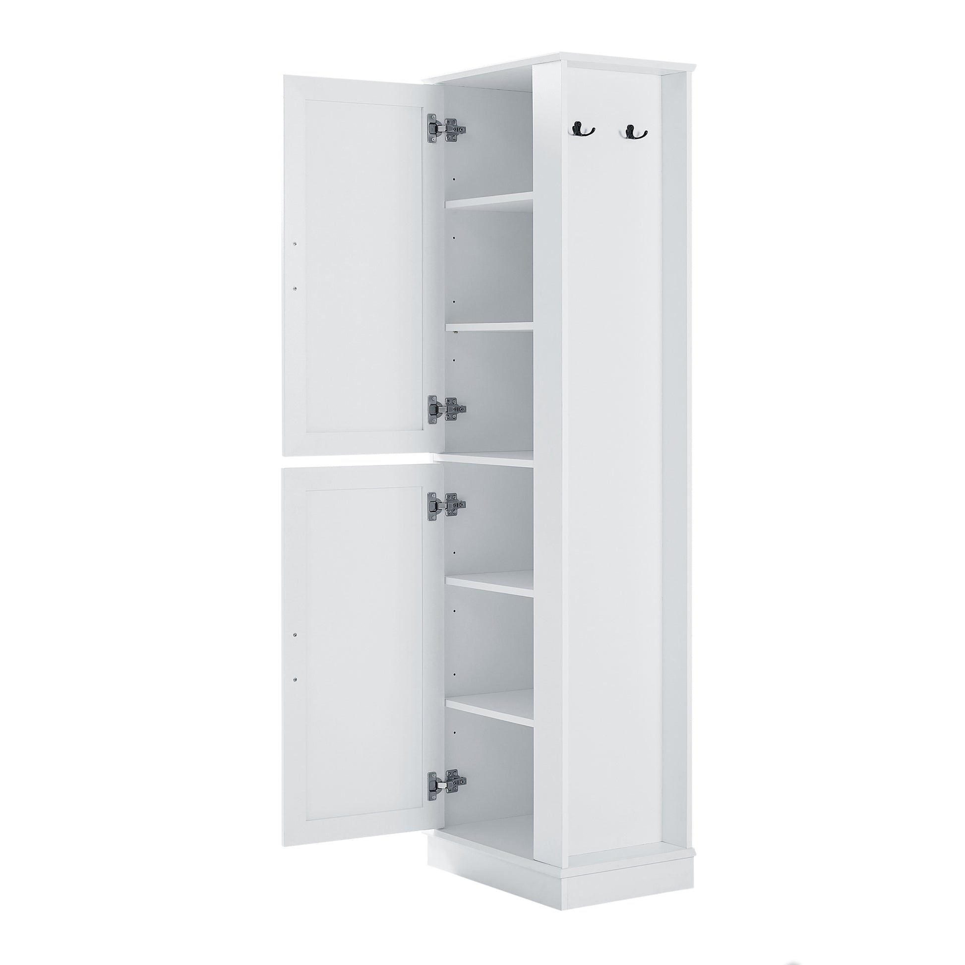 Tall Bathroom Storage Cabinet, Freestanding Storage Cabinet With Hook And Adjustable Shelf, Mdf Board, White White 2 Mdf