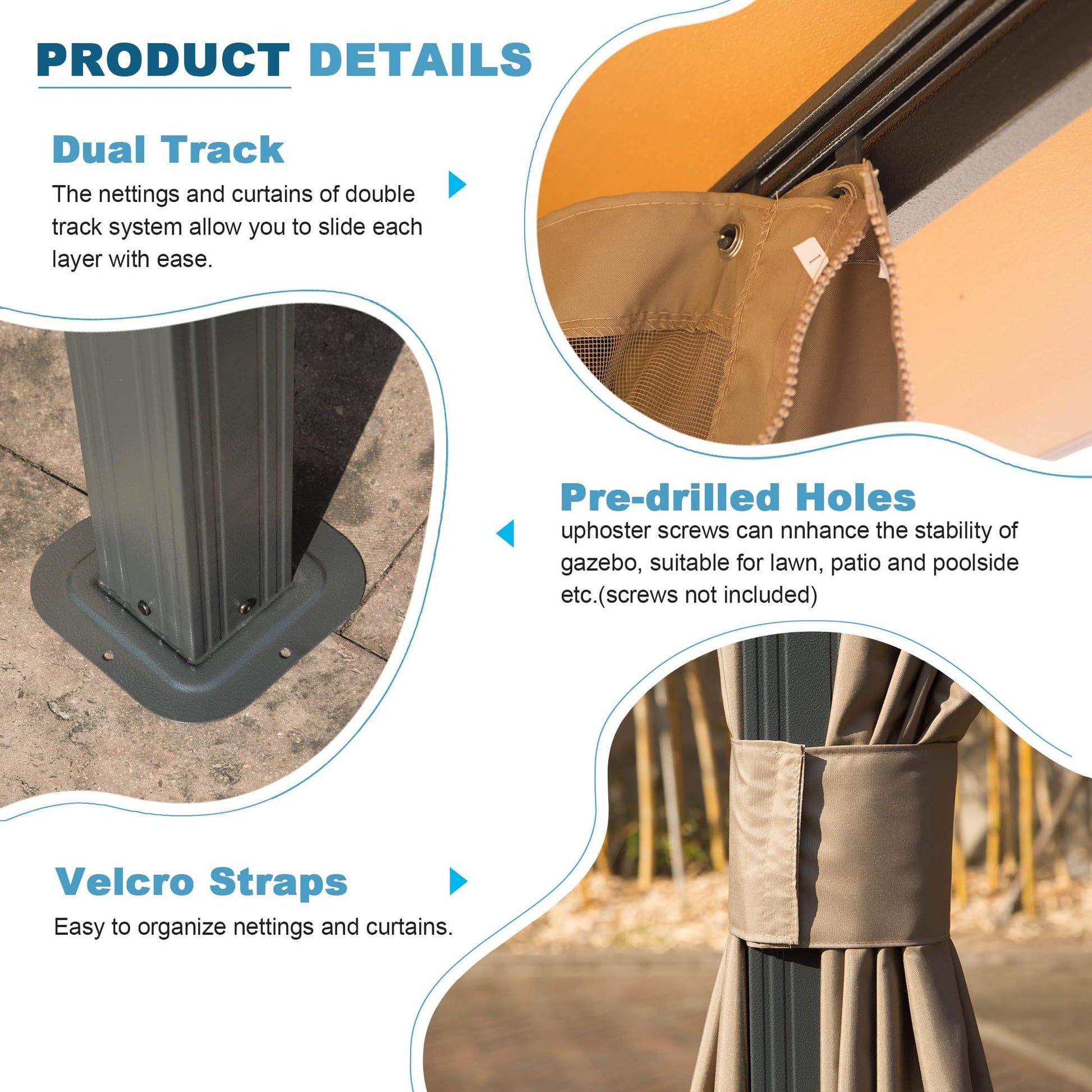 Gazebo 10X14Ft, Outdoor Gazebo With Double Roofs, Privacy Curtains, Mosquito Nettings, Heavy Duty Metal Frame Party Tent Canopy For Patio, Backyard, Deck, Lawn, Brown Brown Garden & Outdoor Uv Resistant Steel