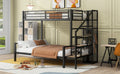 Twin Over Full Size Metal Bunk Bed With Storage Staircase And Open Wardrobe,Black Expected Arrival Time:11.15 Black Mdf Metal