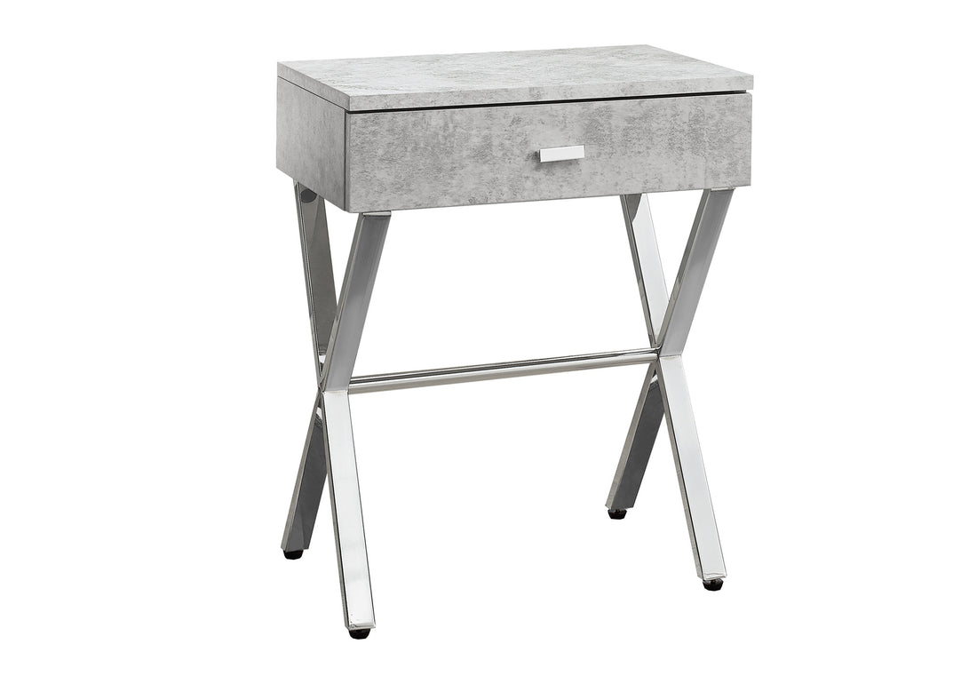 Accent Table, Side, End, Nightstand, Lamp, Storage Drawer, Living Room, Bedroom, Grey Laminate, Chrome Metal, Contemporary, Modern Grey Particle Board