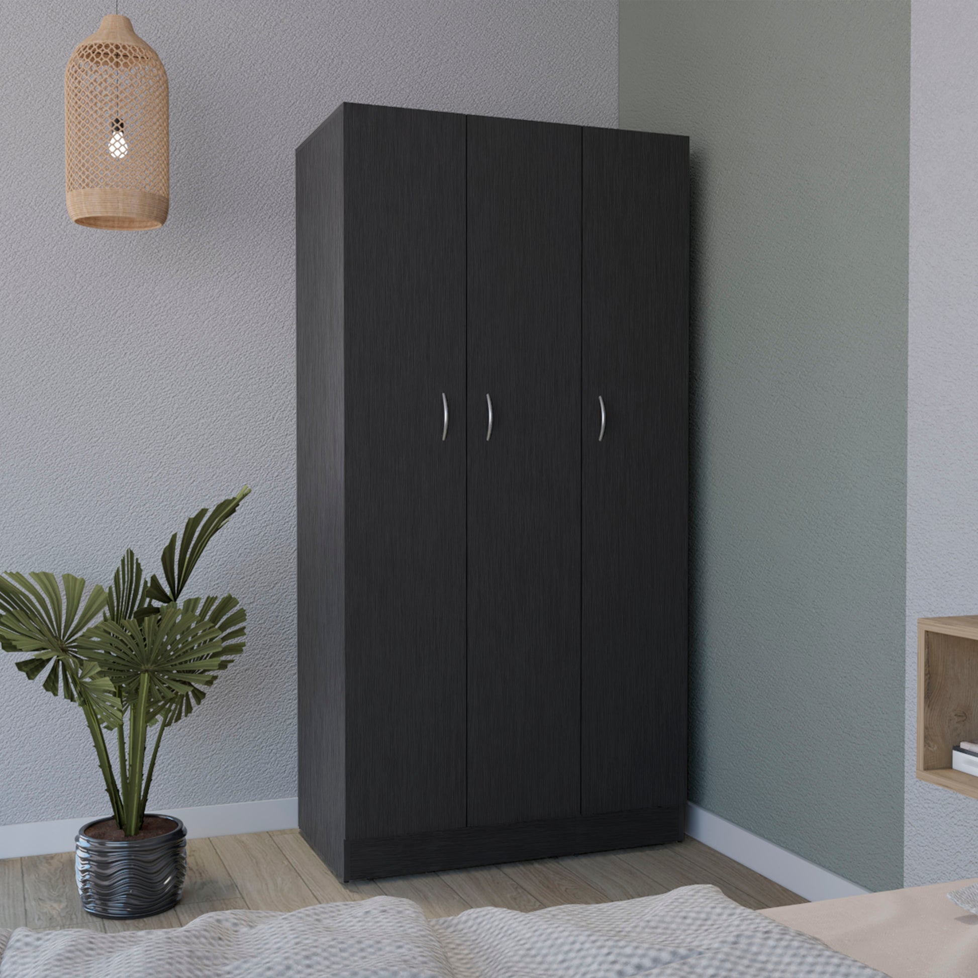 Ohio Armoire Wardrobe With 3 Doors, 2 Drawers, And 4 Tier Shelves Black Black Bedroom Particle Board Ohio Armoire Wardrobe With 3 Doors, 2 Drawers, And 4 Tier Shelves Black Black Bedroom Particle Board