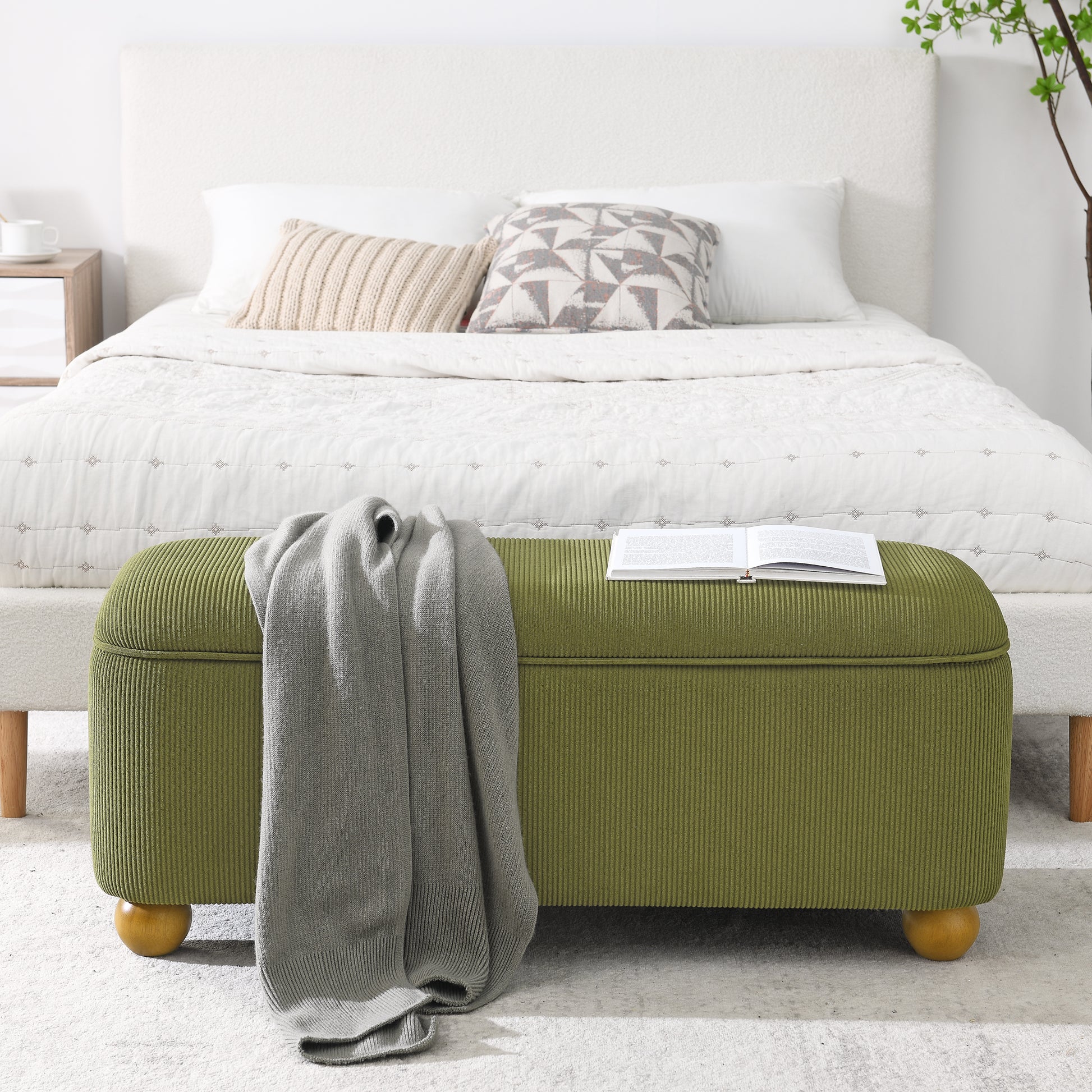 Flannelette Fabric Storage Ottoman Bench, Cushioned Bed End Ottoman Bench With Storage And Seat, Suitable For Bedrooms, Living Rooms, And Entrance Passages Green 41.73"*15.55"*17.71" Green Foam