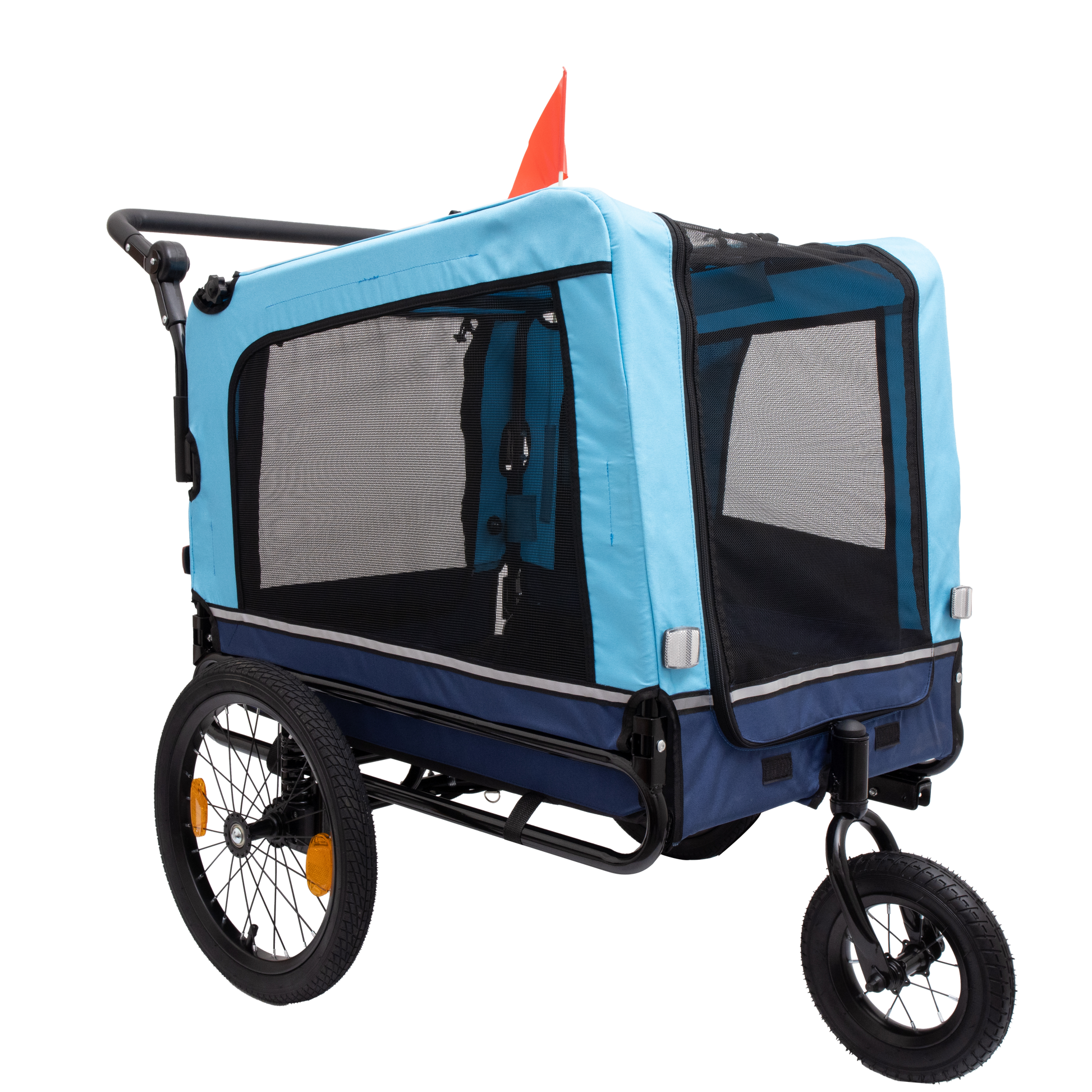 Outdoor Heavy Duty Foldable Utility Pet Stroller Dog Carriers Bicycle Trailer Blue Fabric Steel