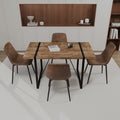 Mdf Dark Wood Dining Table And Modern Dining Chair 4 Piece Set, Medieval Wooden Kitchen Dining Table Set, Rectangular Metal Base, Dining Table And Suede Chair Wood Mdf