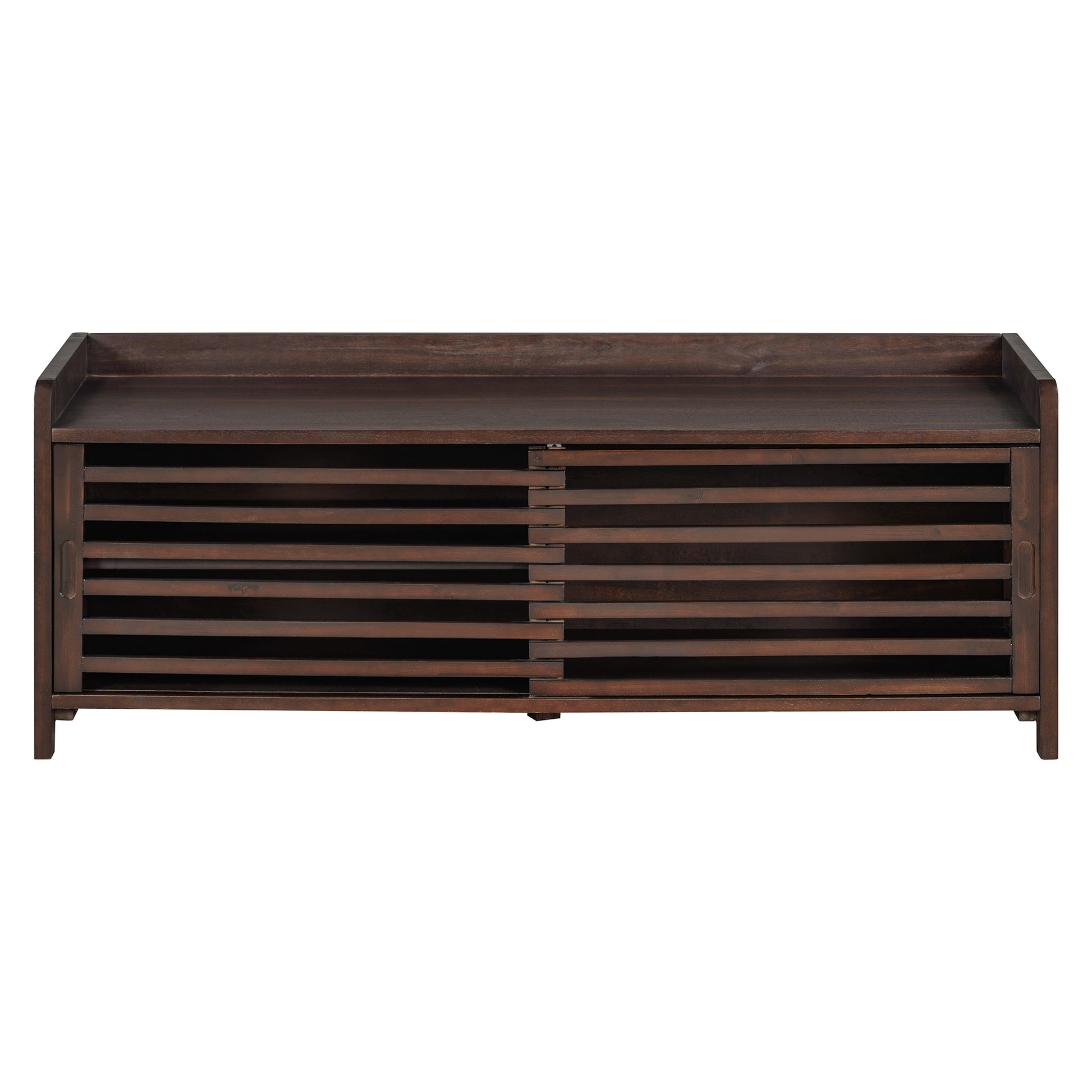 Distressed Shutter Storage Bench With Acacia Veneer For Retro Charm For Living Room, Entryway Espresso Espresso Mdf
