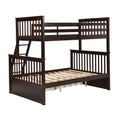 Twin Over Full Bunk Bed With Storage Drawers, Wooden Bunk Bed With Ladder And Safety Guard Rails Espresso Full Espresso Wood
