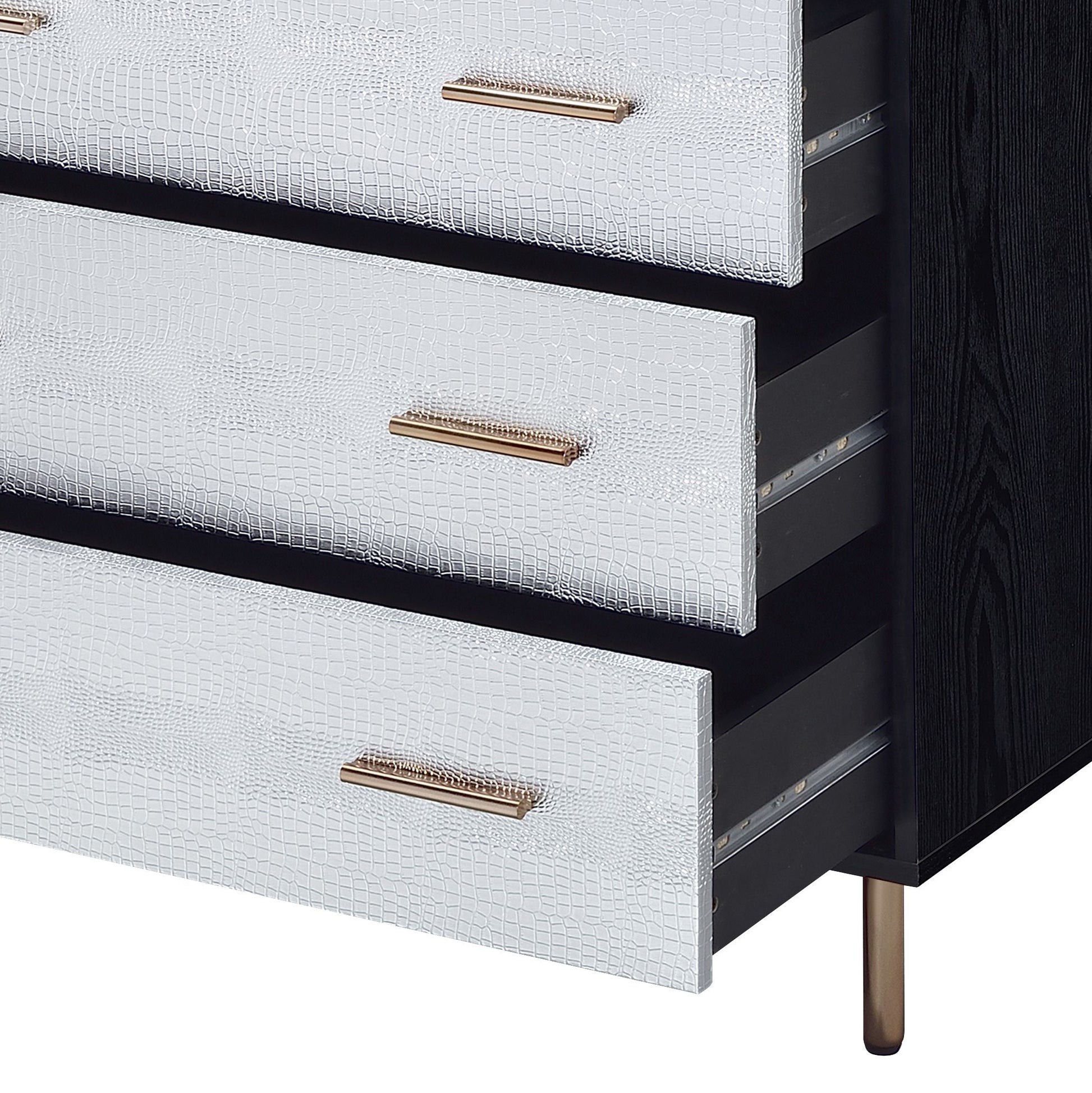 Black And Silver 4 Drawer Chest Black Gold Bedroom Wood Metal