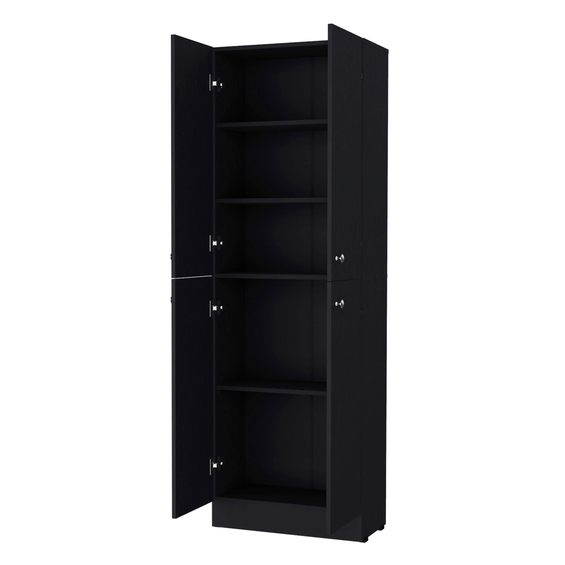 Black Pantry Cabinet With 4 Doors And 5 Hidden Shelves Black Shelves Included Wood