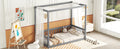 Twin Size Canopy Frame Floor Bed With Fence, Guardrails,Grey Twin Grey American Design Pine