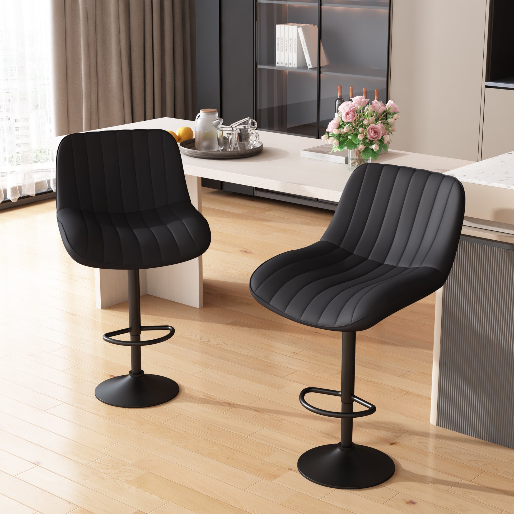 Black Adjustable Bar Stools Modern Bar Stool Set Of 2, Adjustable