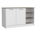 Kitchen Island Two Cabinets, Three Open Shelves, White Dark Brown Multicolor Solid Wood Mdf Engineered Wood