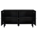 Elegant Four Door Sideboard With Wavy Pattern Doors, Cylindrical Legs, And Sleek Metal Handles, Adjustable, Suitable For Study, Entryway And Living Room Black Primary Living Space American Design