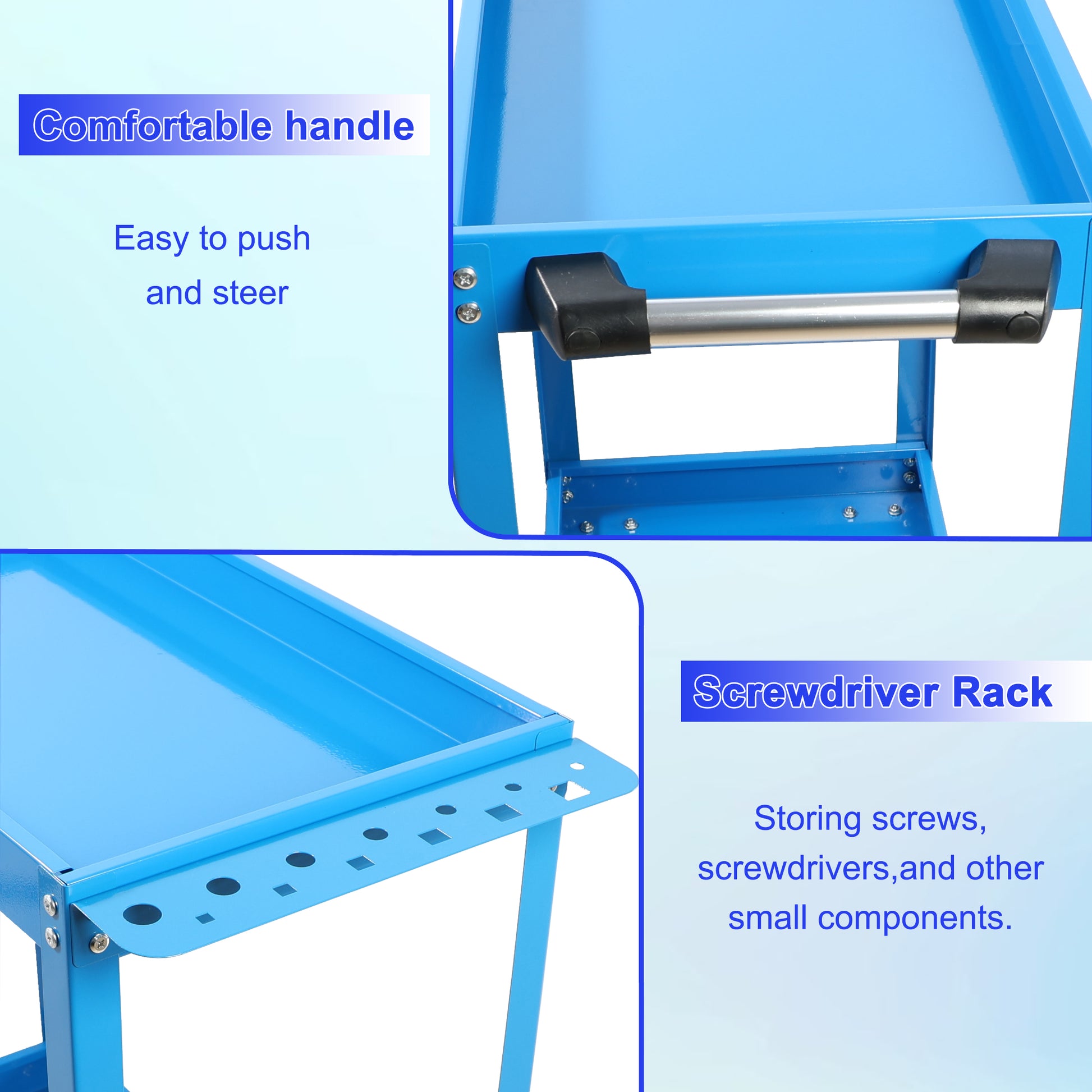 Tool Cart On Wheels, Heavy Duty Steel Utility Cart W Lockable Wheels, 400 Lbs Capacity Industrial Service Cart For Garage, Warehouse, Workshop Two Layer Bright Blue Blue Abs Steel Q235