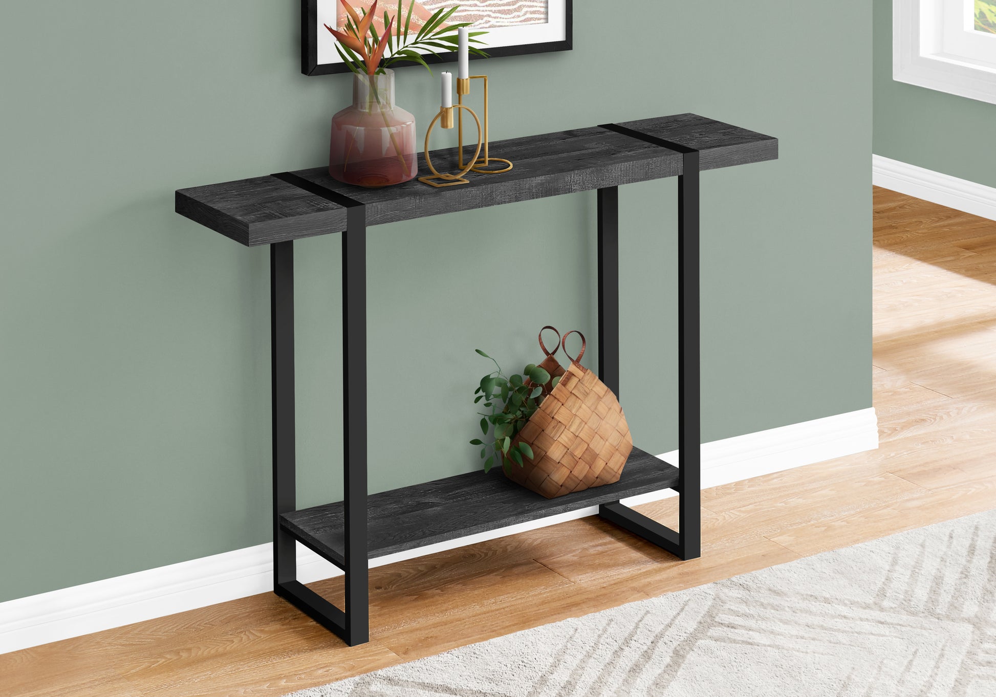 Accent Table, Console, Entryway, Narrow, Sofa, Living Room, Bedroom, Black Laminate, Black Metal, Contemporary, Modern Black Mdf