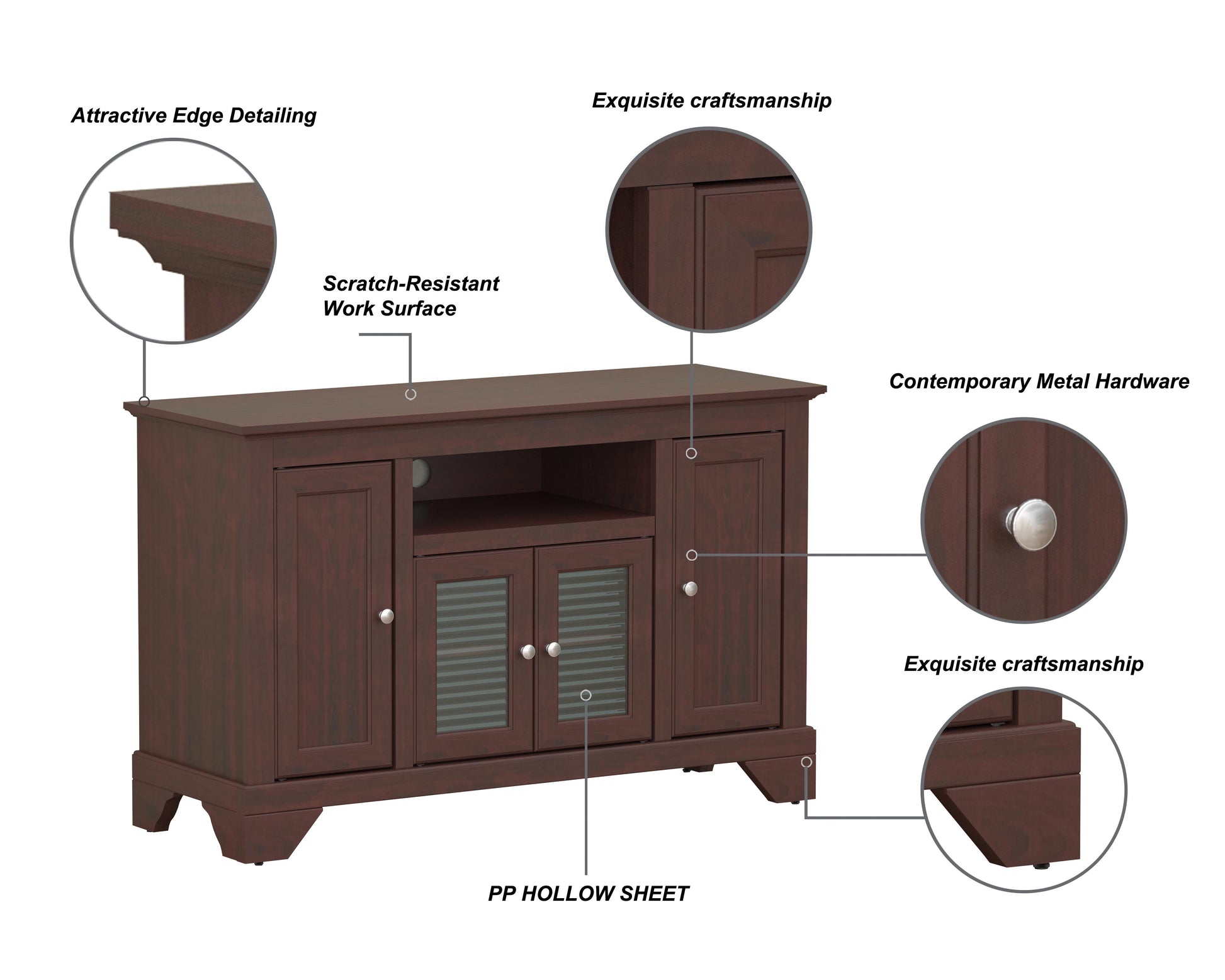 48" Tv Stand Elegant Cherry Media Console Modern Tv Stand With Storage, Entertainment Center For 65 85 Inch Tvs, Durable Scratch Resistant Surface, Contemporary Design With Bookshelves Brown Solid Wood