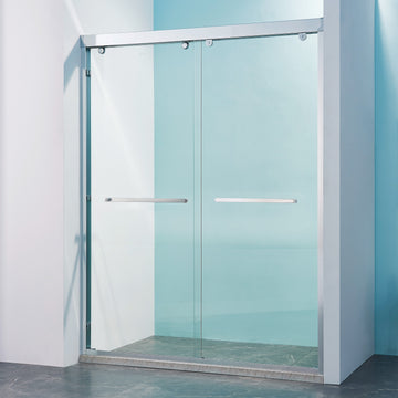 56 60"W X 76"H Double Sliding Shower Door, Aluminium Alloy Frame In Chrome, 5 16" 8Mm Thick Sgcc Tempered Clear Glass. Chrome Bathroom Classic,Luxury,Modern Glass Aluminium Alloy