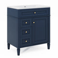 30'' Bathroom Vanity With Top Sink, Modern Bathroom Storage Cabinet With 2 Drawers And A Tip Out Drawer, Single Sink Bathroom Vanity 3 Blue 1 Soft Close Doors Bathroom Freestanding Mdf Painted