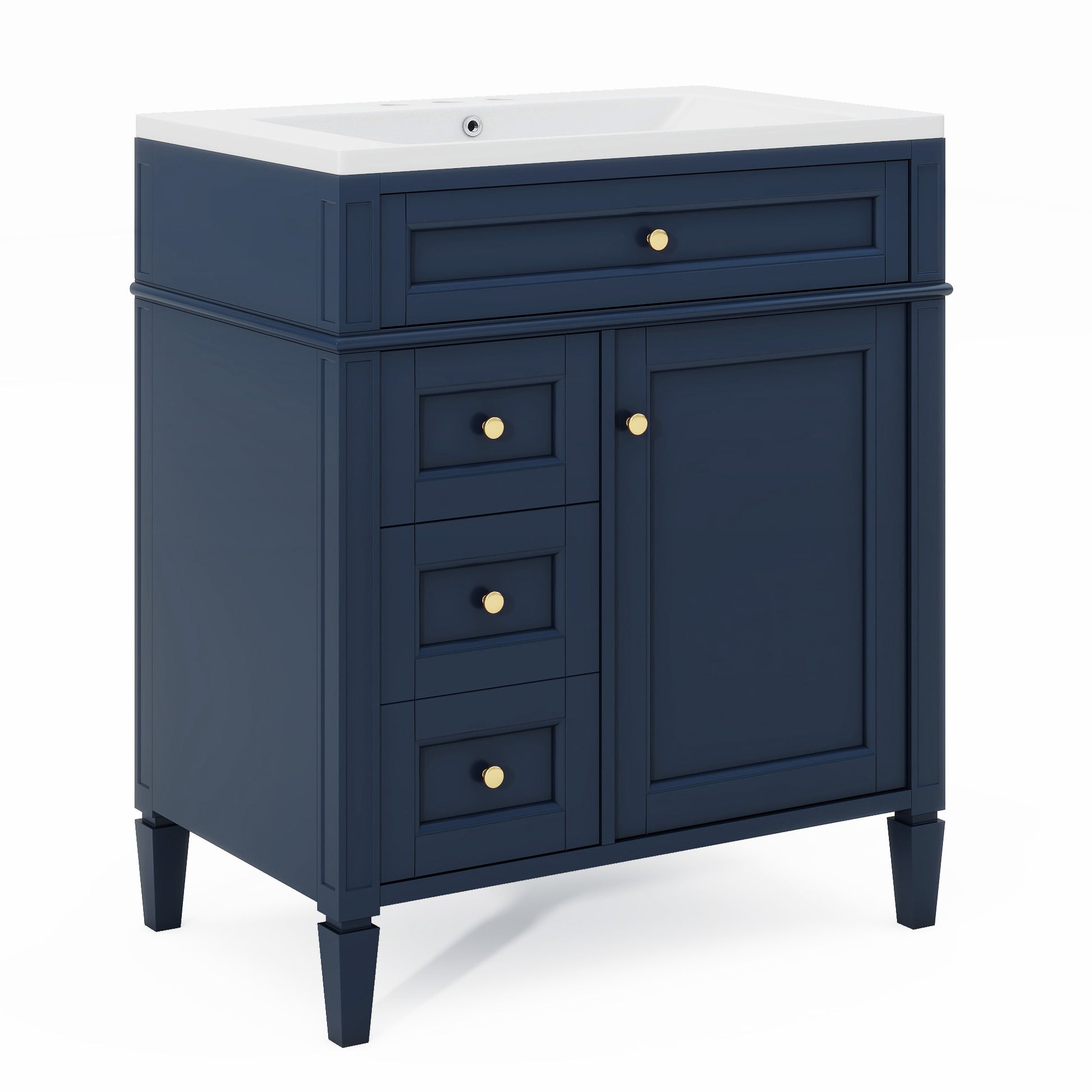 30'' Bathroom Vanity With Top Sink, Modern Bathroom Storage Cabinet With 2 Drawers And A Tip Out Drawer, Single Sink Bathroom Vanity 3 Blue 1 Soft Close Doors Bathroom Freestanding Mdf Painted