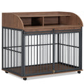 44'' Heavy Duty Large Dog Crate Furniture For Large Medium Dog With Lockable Wheels, Wooden Dog Crate Dog Kennel, End Table Crate With Double Layer Storage, Brown Brown Engineered Wood