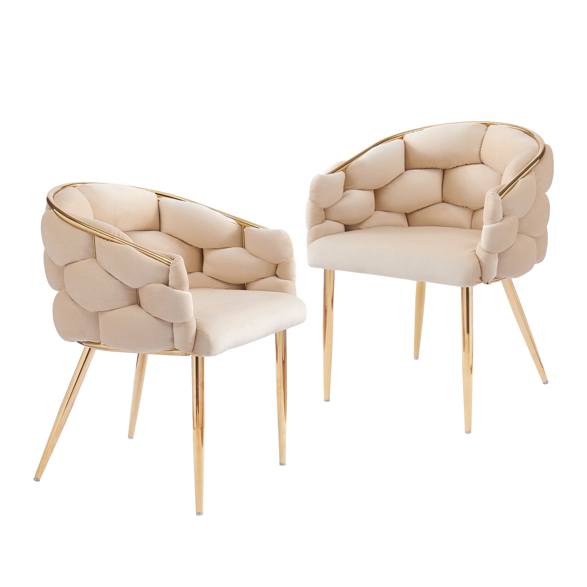 Set Of 2 Luxury Handmade Accent Chair With Gold Legs, Modern Velvet Armchair For Living Room And Bedroom Beige Foam Velvet