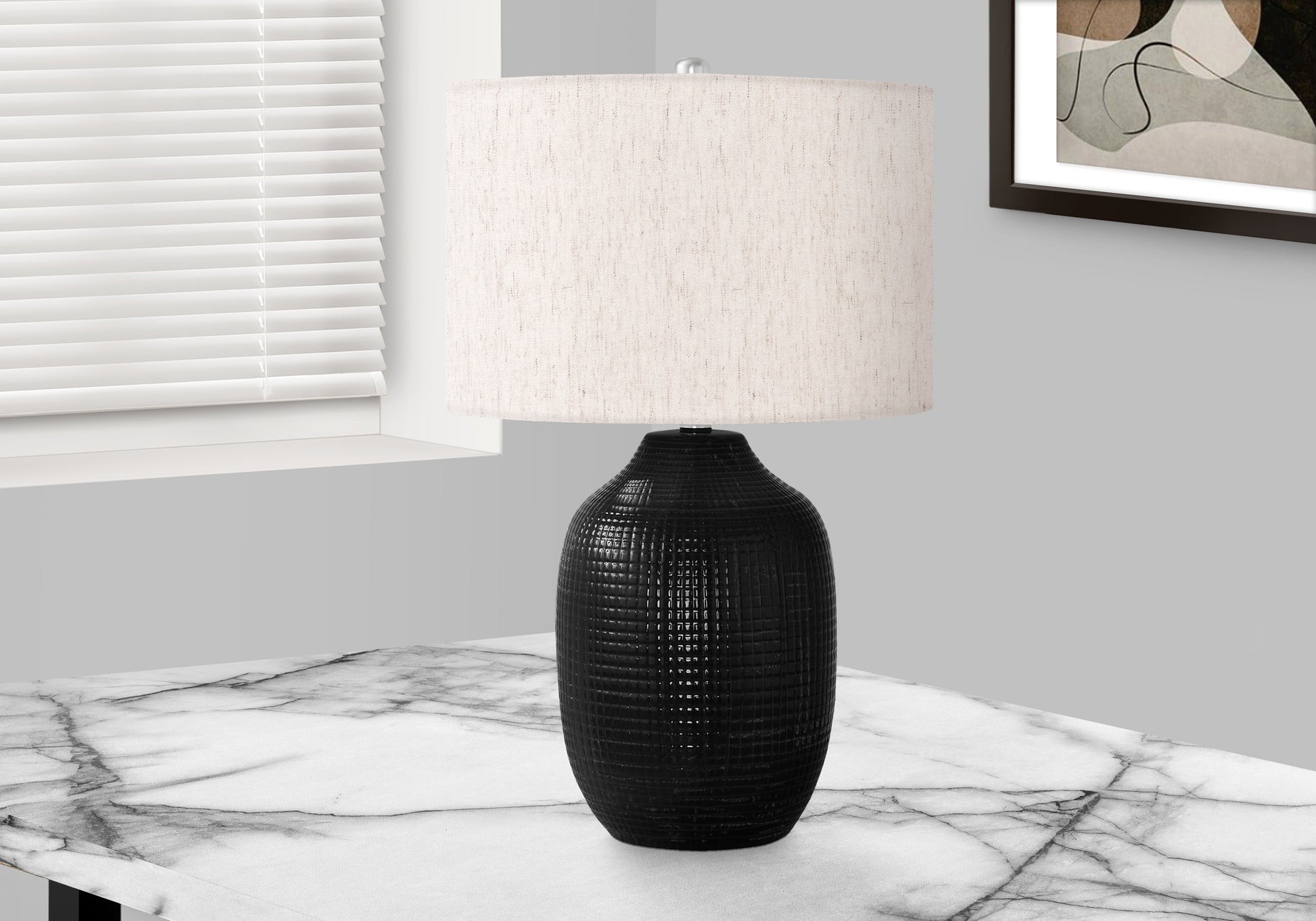 Lighting, 26"H, Table Lamp, Black Ceramic, Ivory Cream Shade, Contemporary Black Ceramic