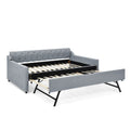 Full Size Upholstery Daybed With Twin Size Erectable Trundle And Usb Charging Design, Linen Grey Box Spring Not Required Full Grey Linen Linen