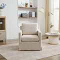 29.92'' Swivel Accent Chair, Upholstered Skirted Swivel Chair With Removable Back Cushion, 360 Degree Comfy Armchair For Living Room, Nursery, Lounge,Office,Beige Chenille Beige Chenille
