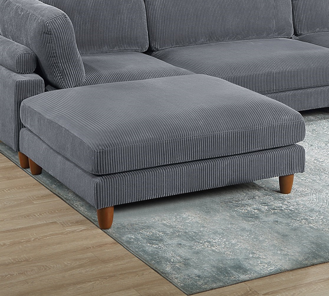 Living Room Furniture 1Pc Cocktail Ottoman Dark Gray Corduroy Cushion Extra Large Ottoman Wood Legs Dark Gray Primary Living Space Grey Contemporary,Modern Square Corduroy