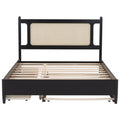 Queen Size Wooden Rattan Platform Bed, With 2 Big Drawers, T Size Trundle, Espresso Queen Espresso Plywood